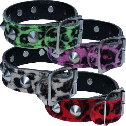 19mm Conical Studded Leopard Wristband-Punk Rockabilly Rock Party Fancy Dress